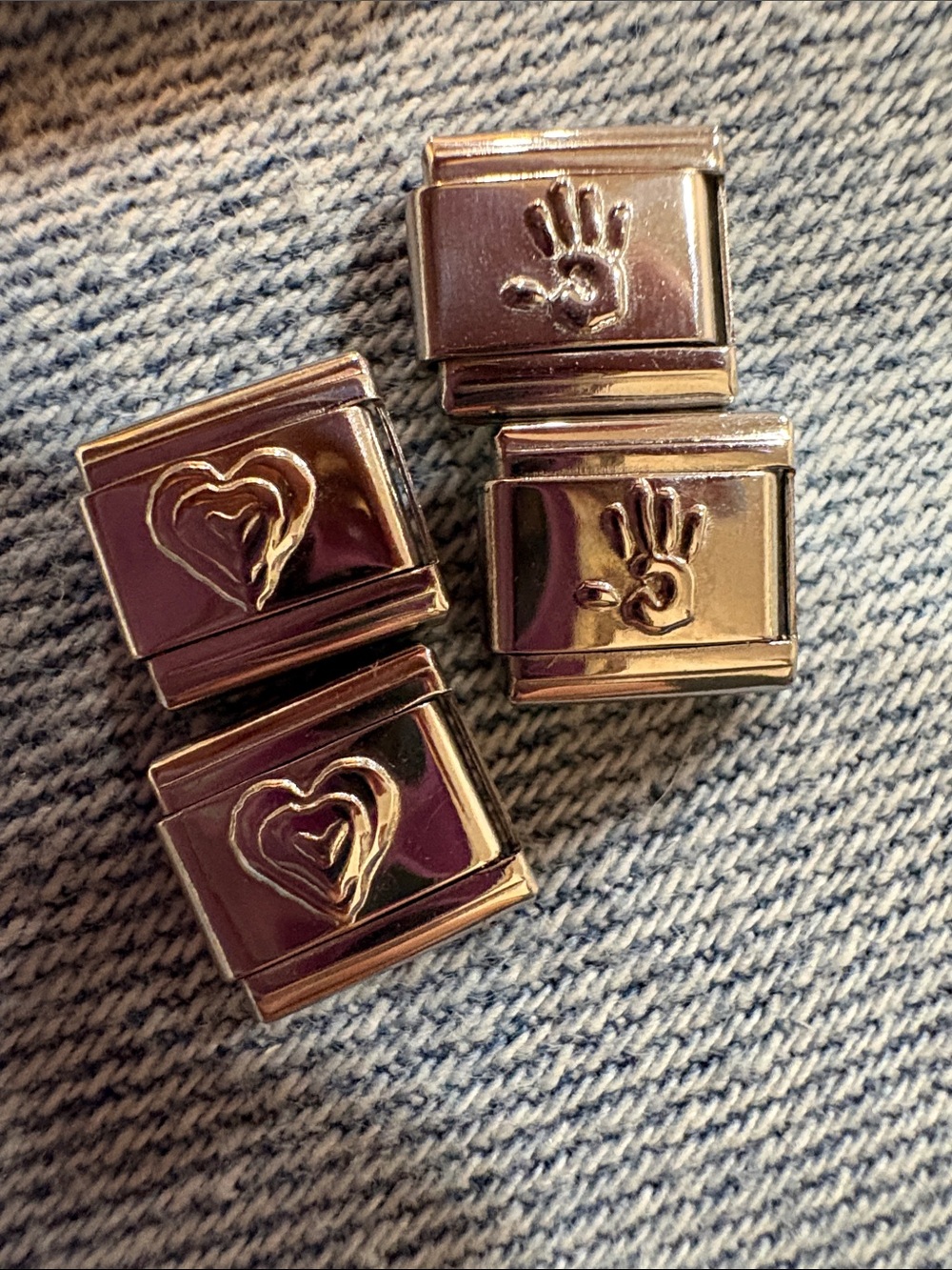 Nomination Italian Charm Links Women OS Gold Good‎ Heart Hand 9mm 4pc Set
